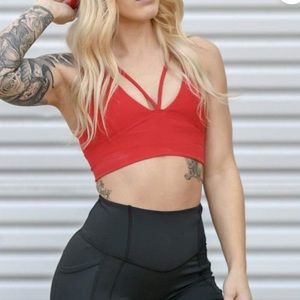 Red straps sports bra